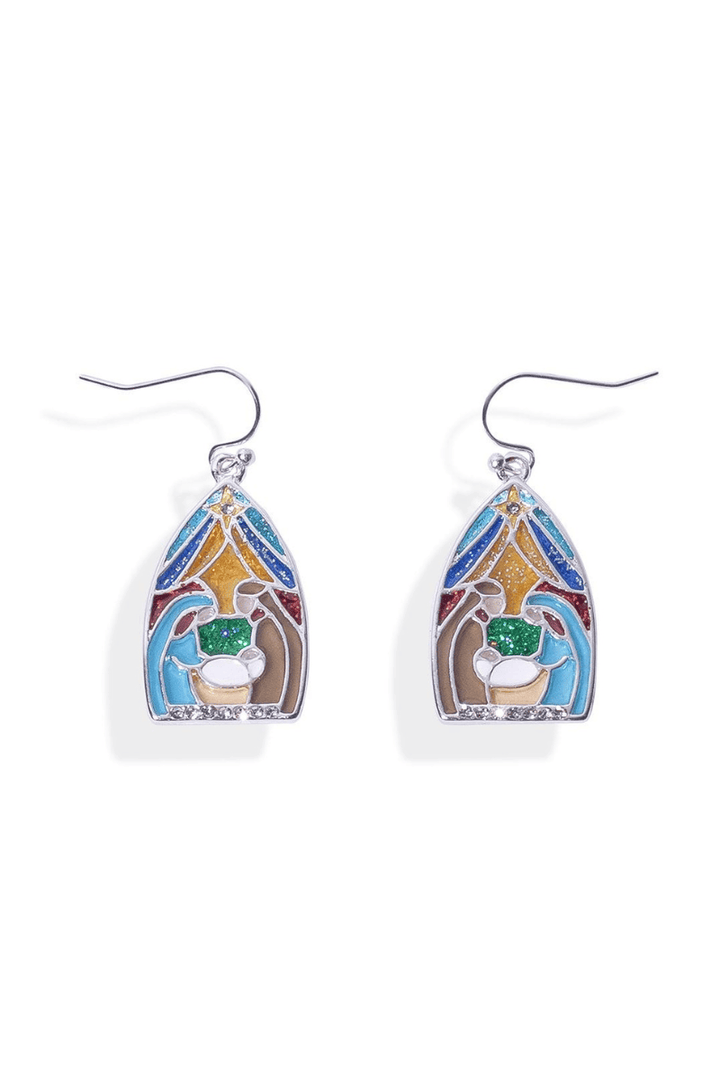 Stained Glass Style Enamel Nativity Scene Earrings