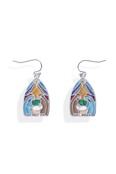 Stained Glass Style Enamel Nativity Scene Earrings