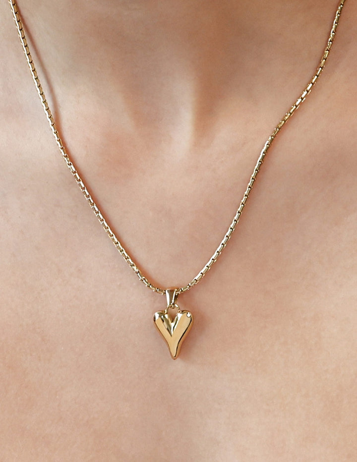 Stainless Steel Box Chain Bubble Heart Necklace