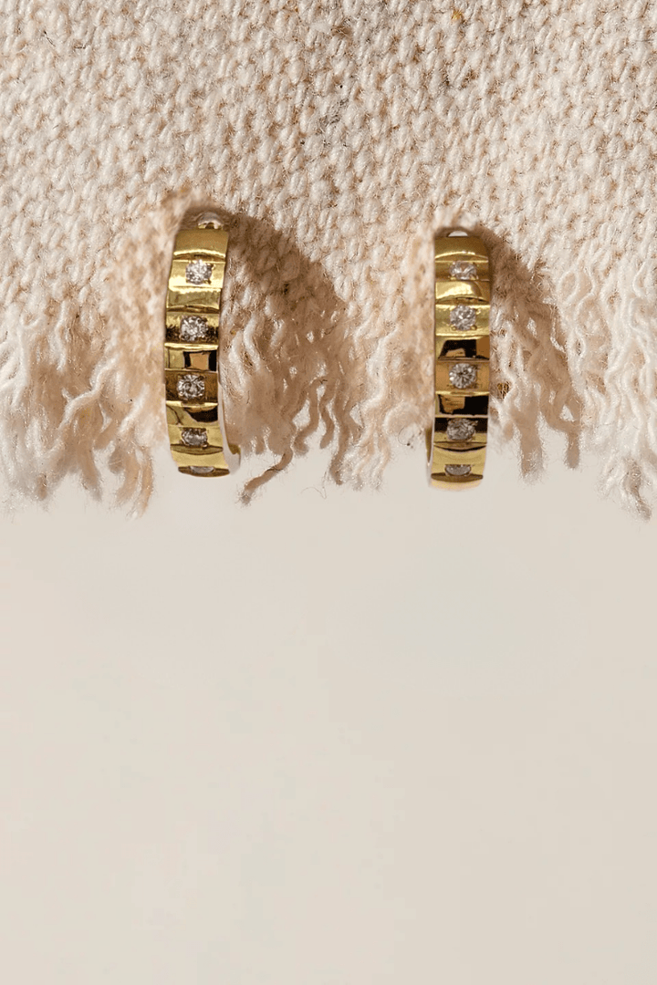 Stainless Steel CZ Studded In-Set Bottom Hinge Hoop Earrings