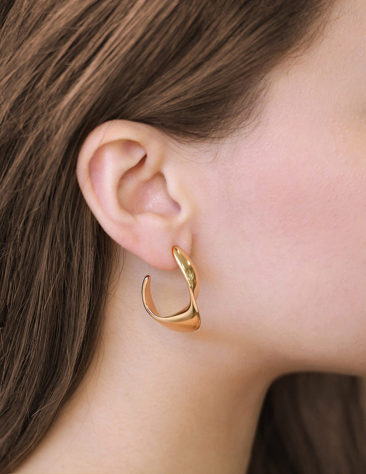Stainless Steel Flat Side Organic Teardrop Shape Open Hoop Earrings