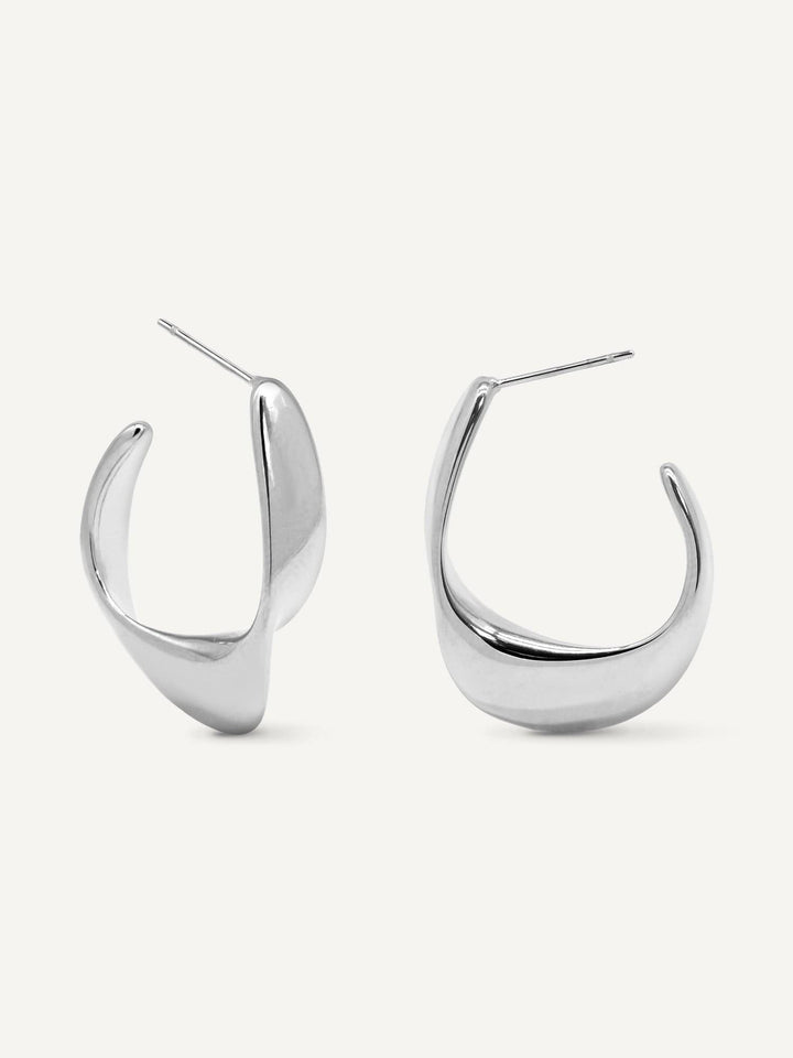 Stainless Steel Flat Side Organic Teardrop Shape Open Hoop Earrings