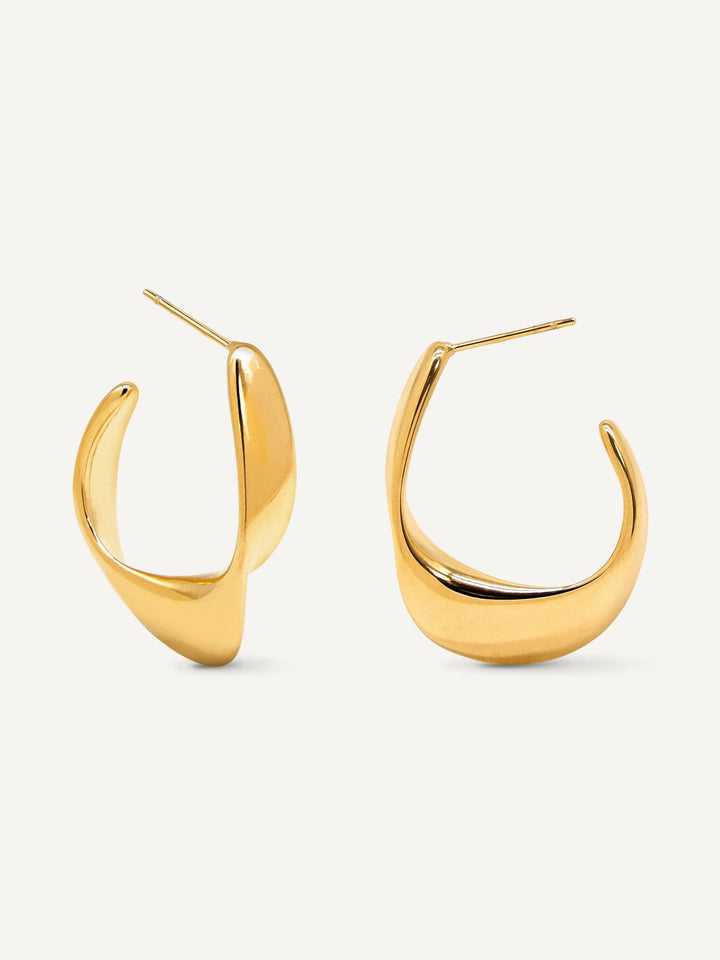 Stainless Steel Flat Side Organic Teardrop Shape Open Hoop Earrings