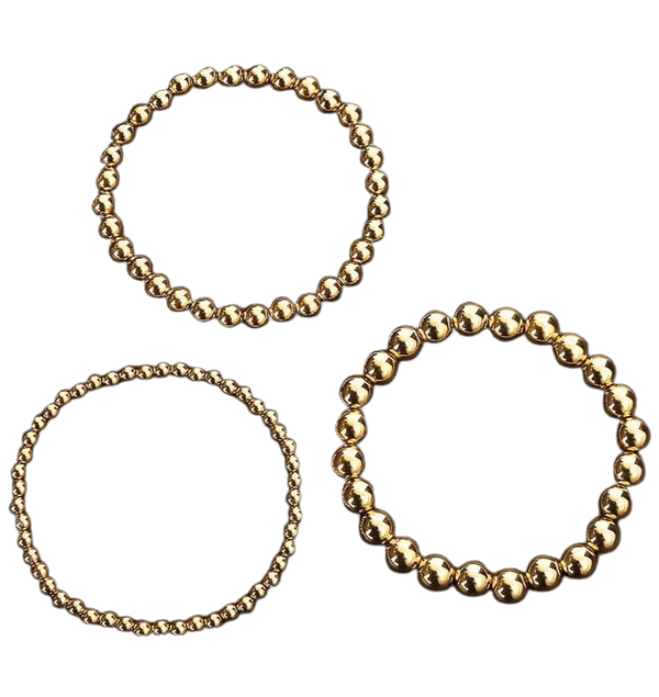 Stainless Steel & Gold Plated Ball Bead 3 Piece Bracelet Set