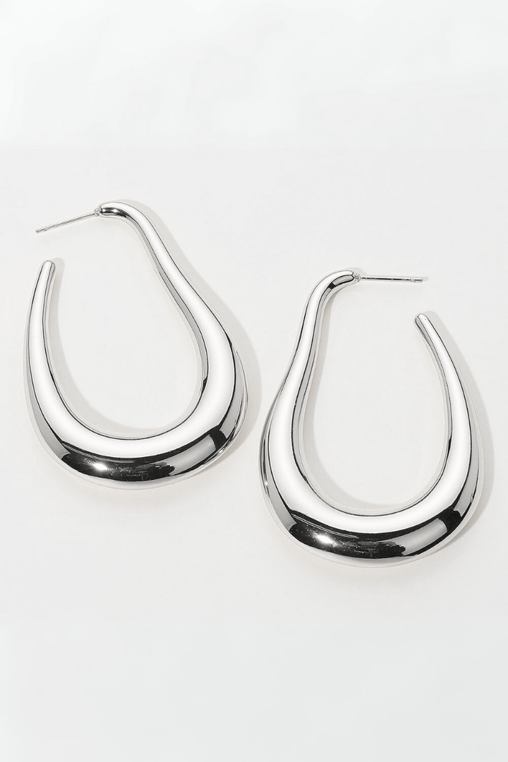 Stainless Steel Organic Tapered Teardrop Shape Post Back Open Hoop Earrings