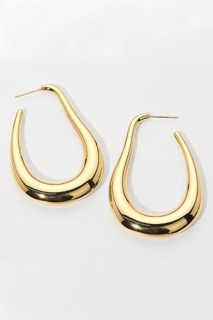 Stainless Steel Organic Tapered Teardrop Shape Post Back Open Hoop Earrings