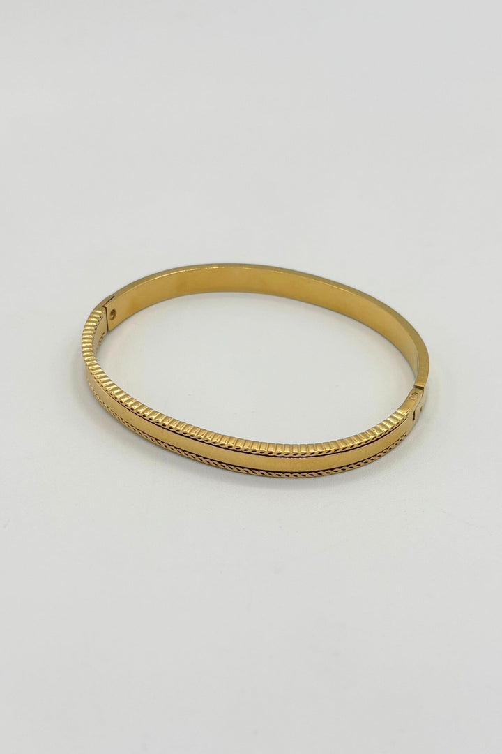 Stainless Steel Ridged Edge Hinged Bangle Bracelet