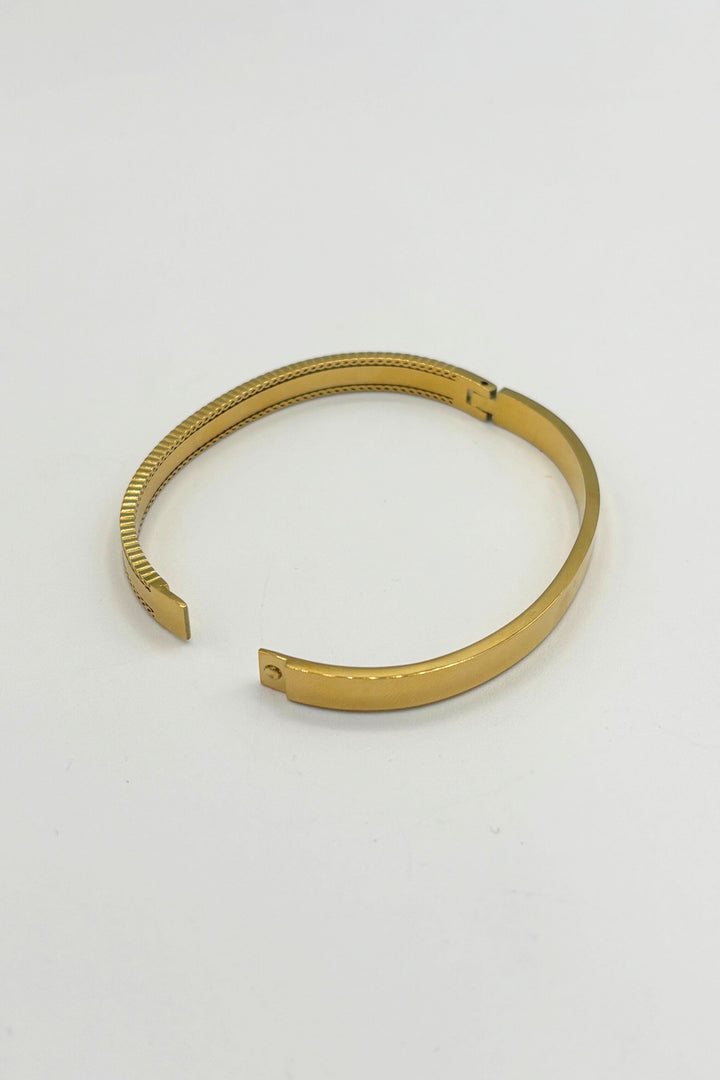 Stainless Steel Ridged Edge Hinged Bangle Bracelet