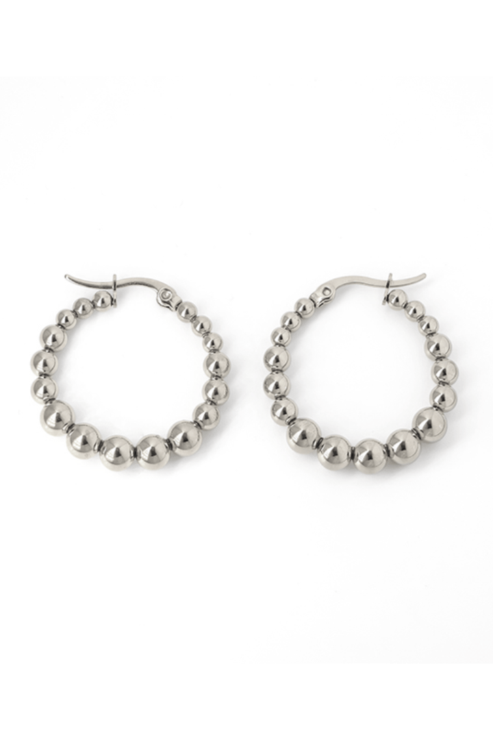 Stainless Steel Simple Ball and Round Pin Catch Small Hoop Earrings