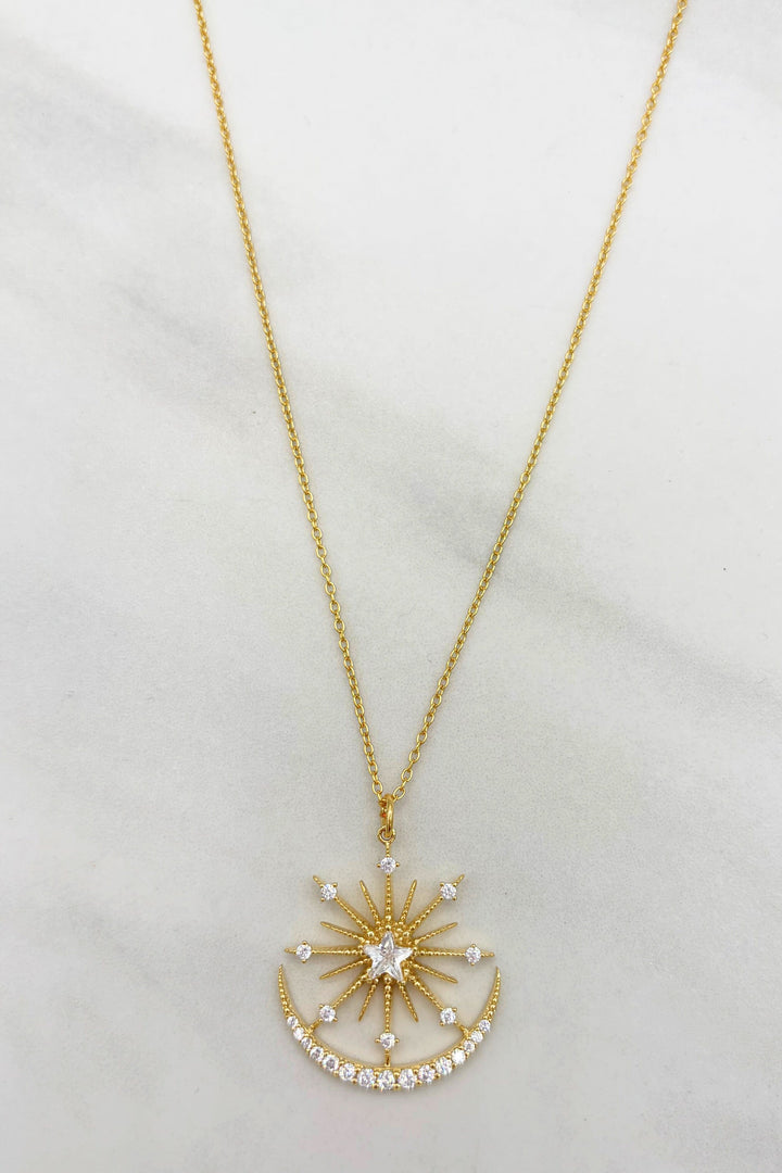 Star Centerpiece and Studded Half Moon Dainty Chain Necklace