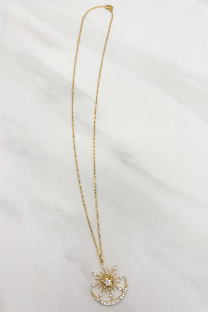 Star Centerpiece and Studded Half Moon Dainty Chain Necklace