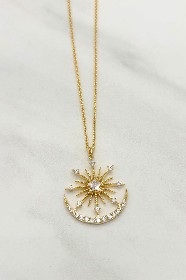 Star Centerpiece and Studded Half Moon Dainty Chain Necklace