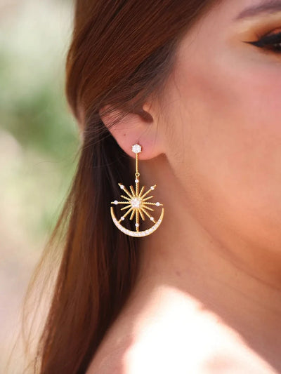 Star Centerpiece and Studded Half Moon Dainty Gold Filled Drop Earrings