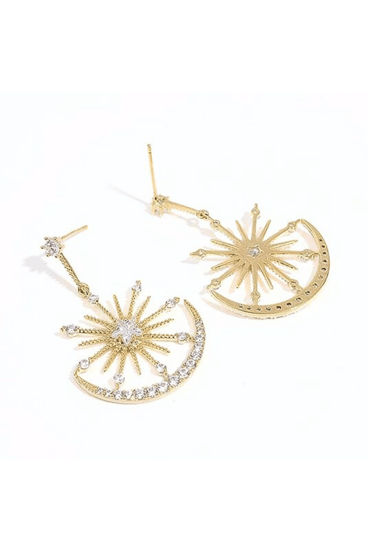 Star Centerpiece and Studded Half Moon Dainty Gold Filled Drop Earrings