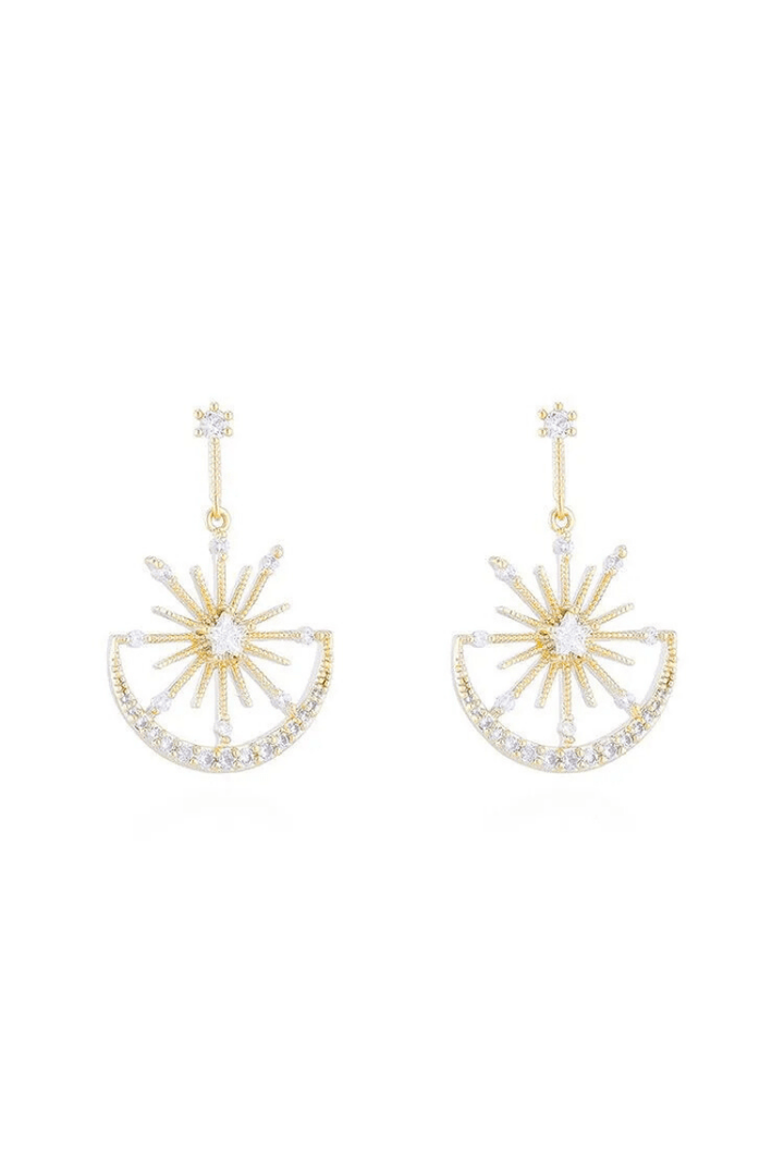 Star Centerpiece and Studded Half Moon Dainty Gold Filled Drop Earrings
