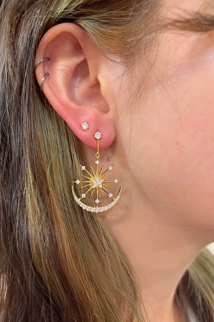 Star Centerpiece and Studded Half Moon Dainty Gold Filled Drop Earrings