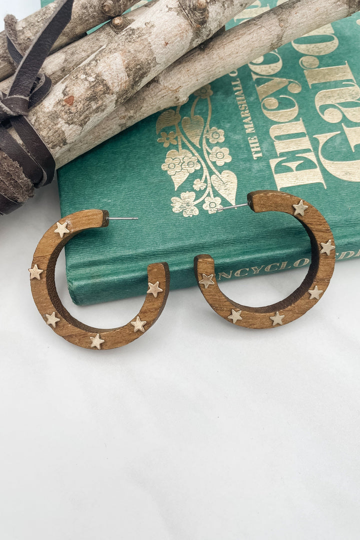 Star Studs Wood Open Hoop