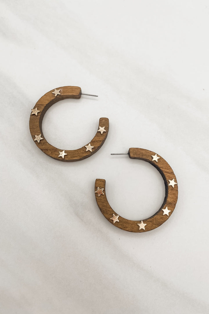 Star Studs Wood Open Hoop