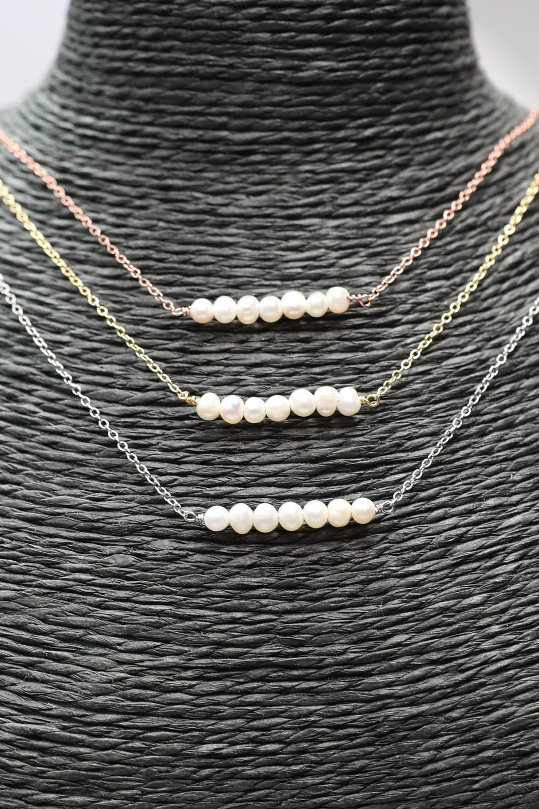 Sterling Silver 7 Pearls Line Necklace