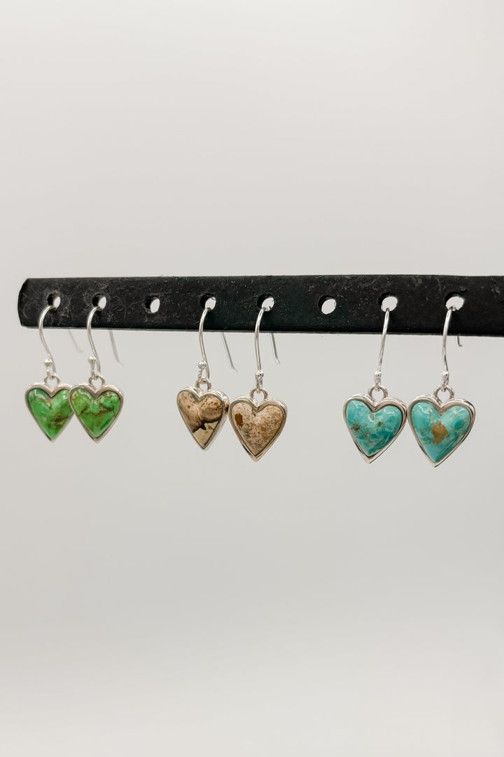 Sterling Silver and Heart Shaped Turquoise Earrings