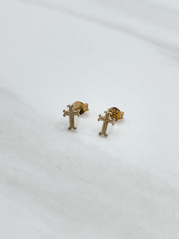 Sterling Silver Detailed Cross Studs