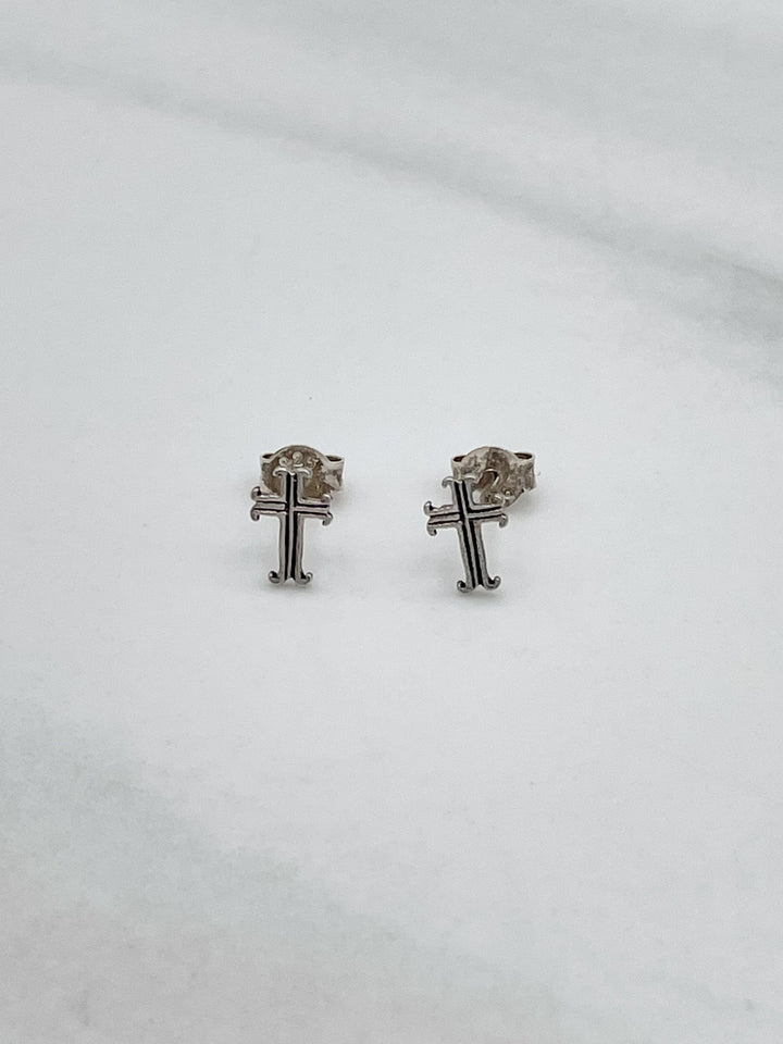 Sterling Silver Detailed Cross Studs