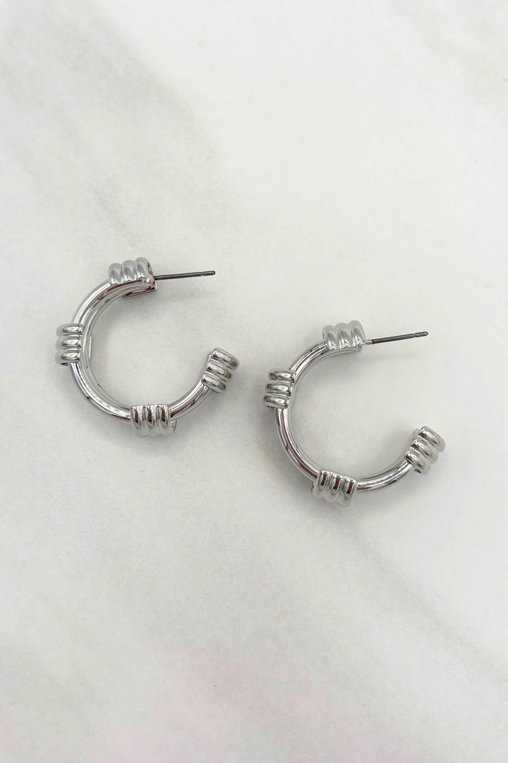 Sterling Silver Dipped Rope Texture Medium Post Back Hoop Earrings
