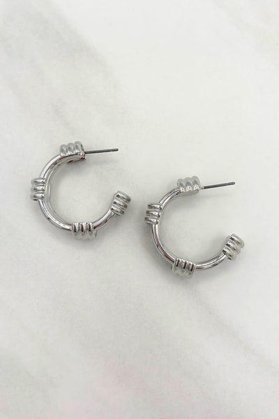 Sterling Silver Dipped Rope Texture Medium Post Back Hoop Earrings