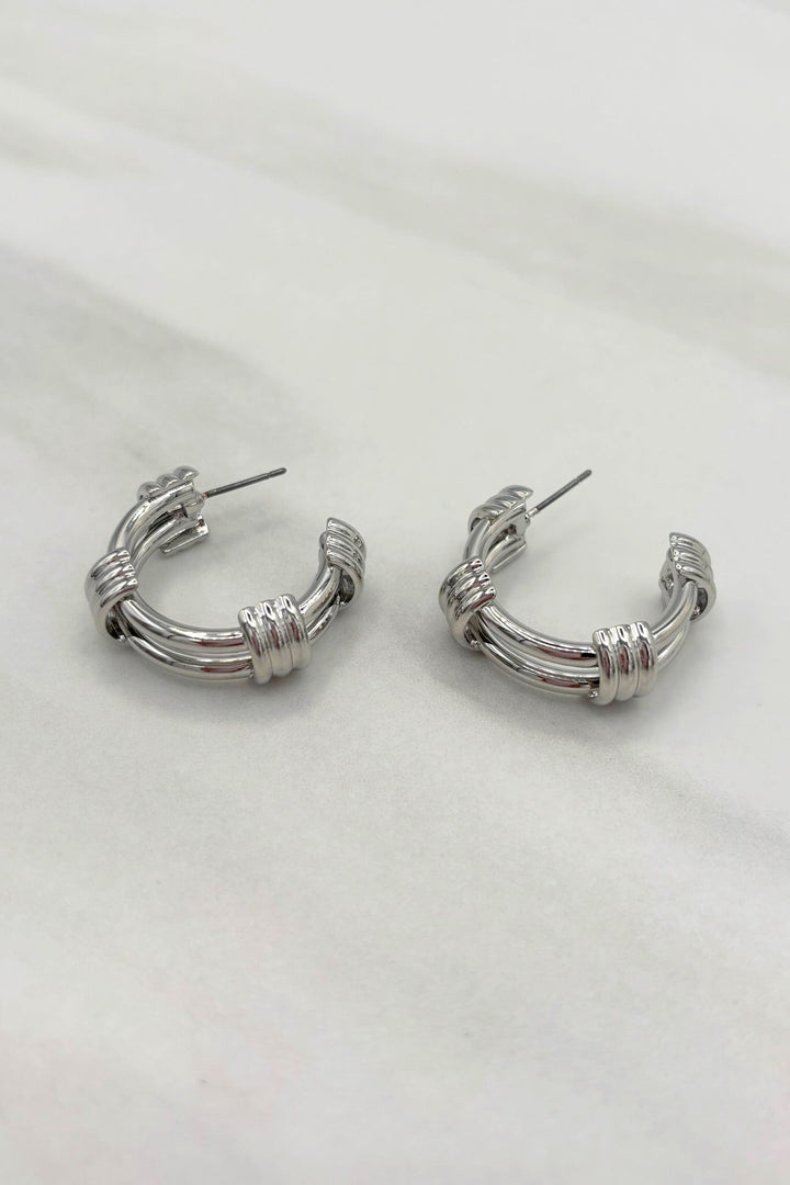 Sterling Silver Dipped Rope Texture Medium Post Back Hoop Earrings