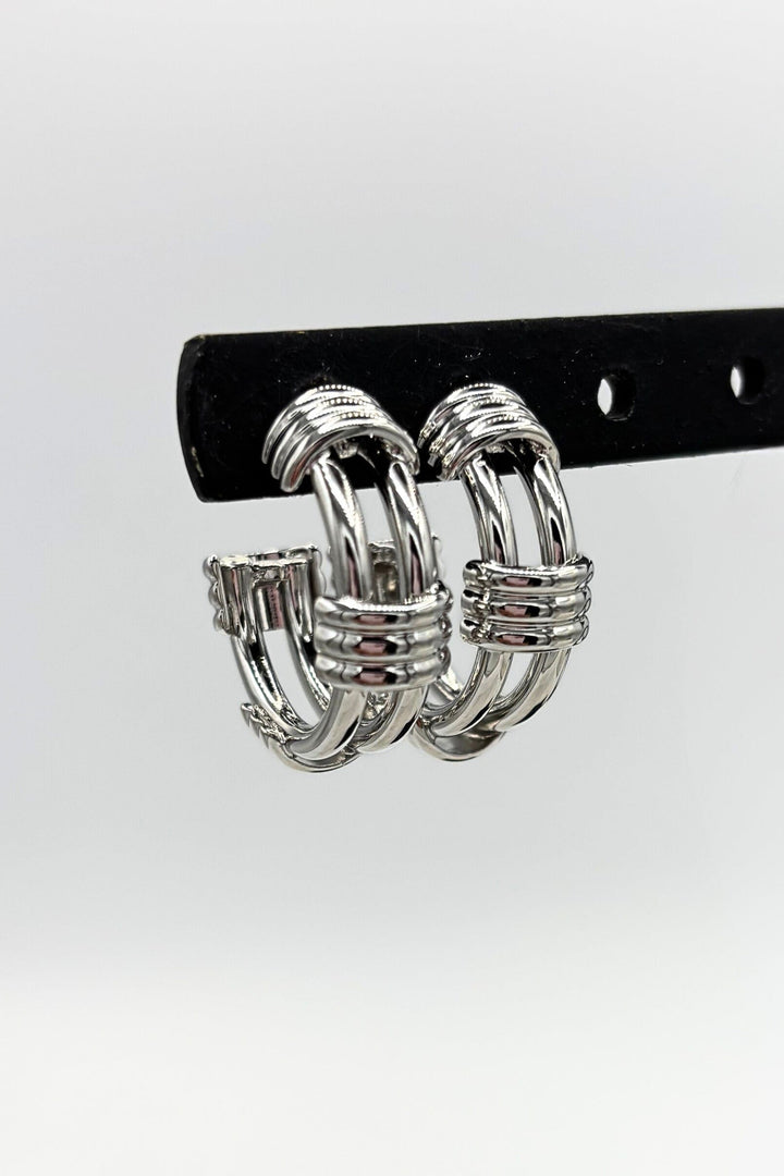 Sterling Silver Dipped Rope Texture Medium Post Back Hoop Earrings