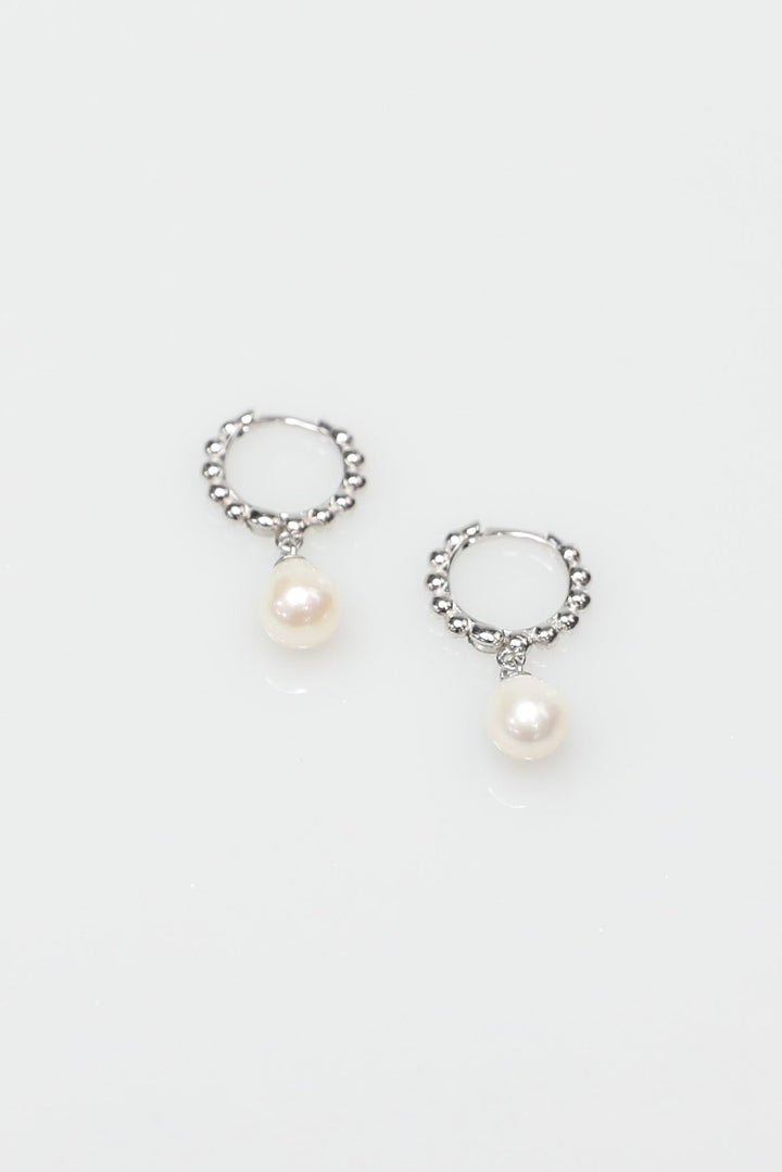 Sterling Silver Huggie Earring with Freshwater Pearl Accent