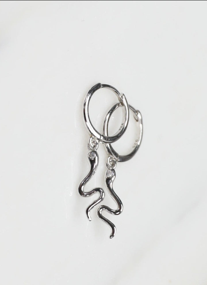 Sterling Silver Huggie Earring with Snake Accent