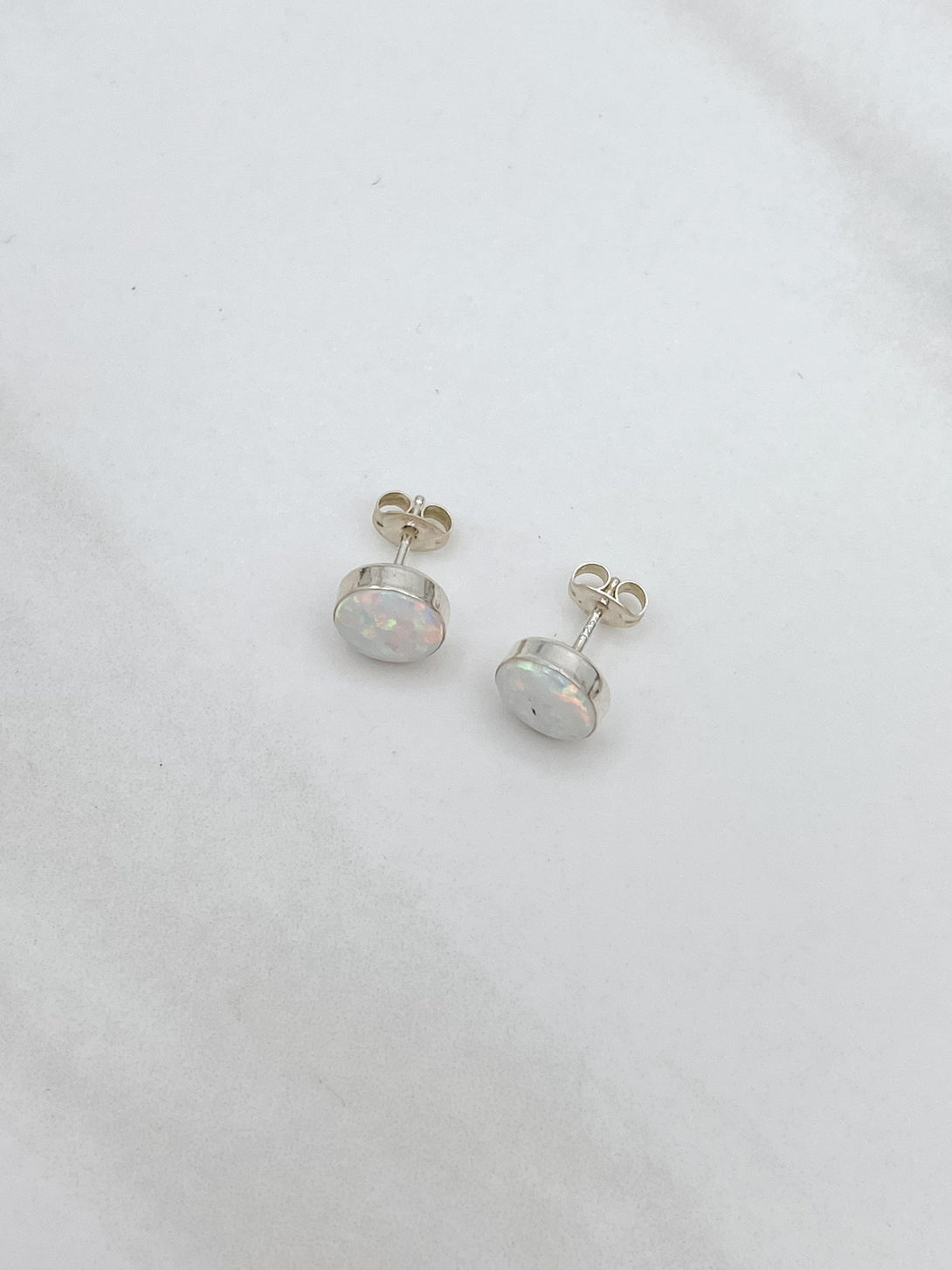 Sterling Silver Large Circular Opal Studs