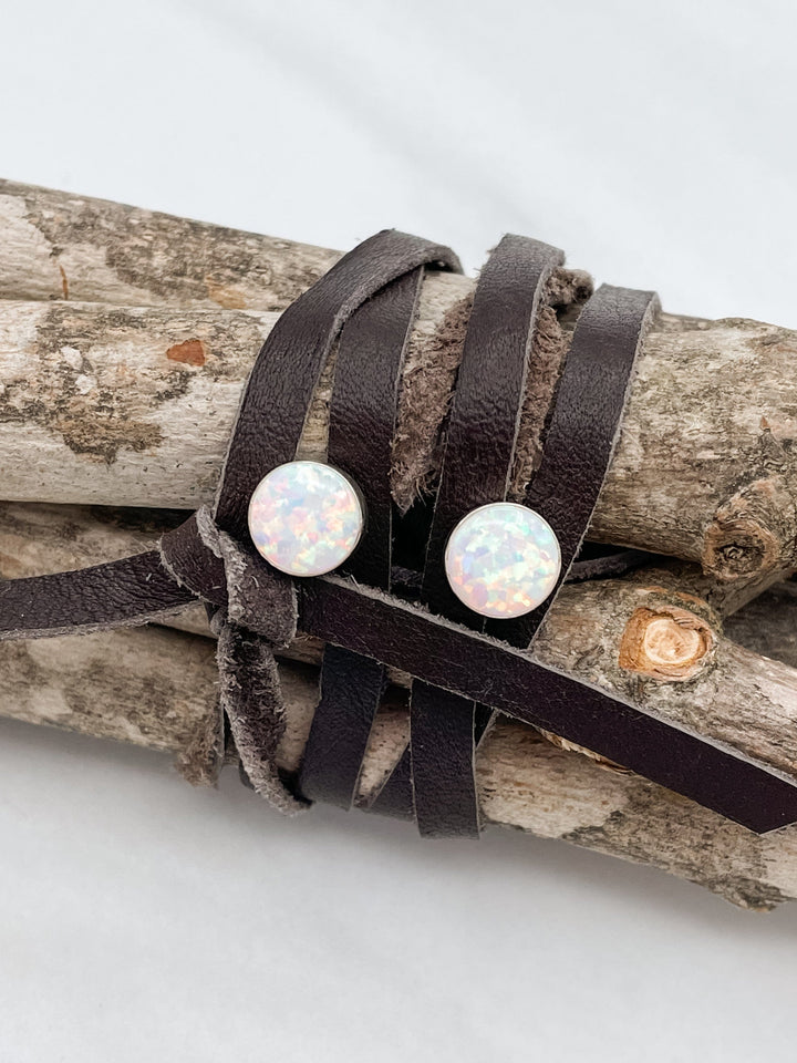 Sterling Silver Large Circular Opal Studs