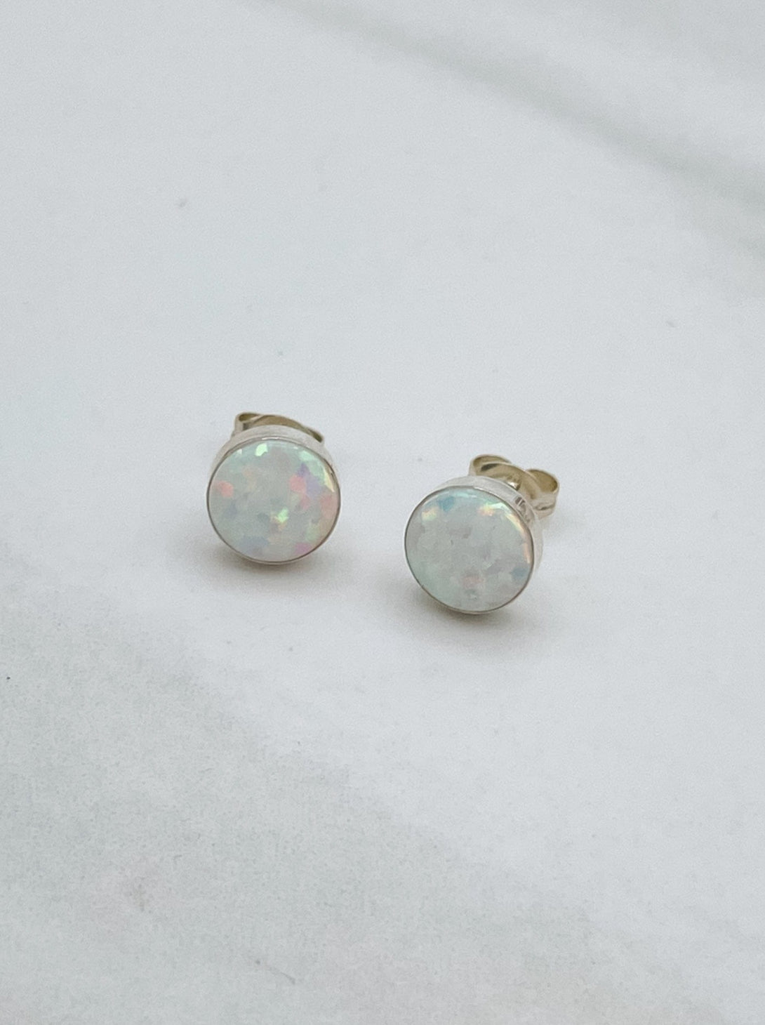 Sterling Silver Large Circular Opal Studs