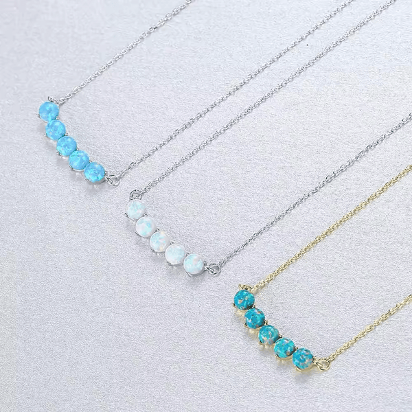 Sterling Silver or Gold Plated 5 Stone Opal Bar Necklace