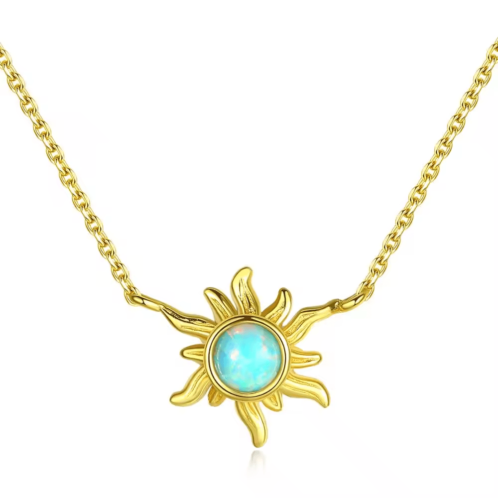 Sterling Silver or Gold Plated Opal Sun Shape Necklace