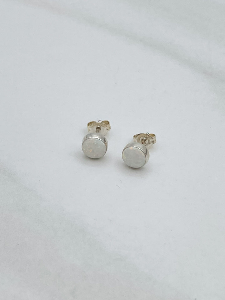Sterling Silver Set 6mm Opal Stud Earrings