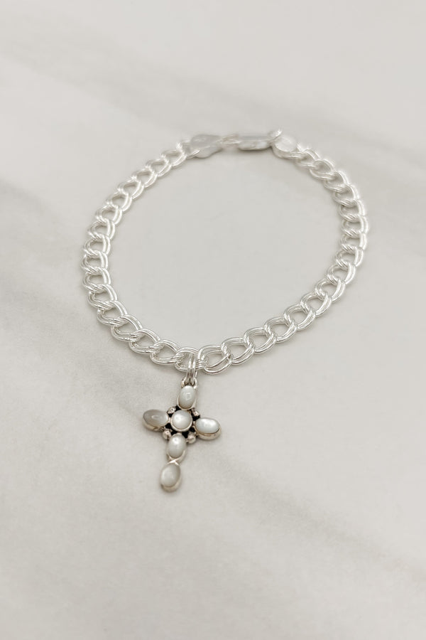 Sterling Silver Small Bubble Cross Double Link Chain Bracelet