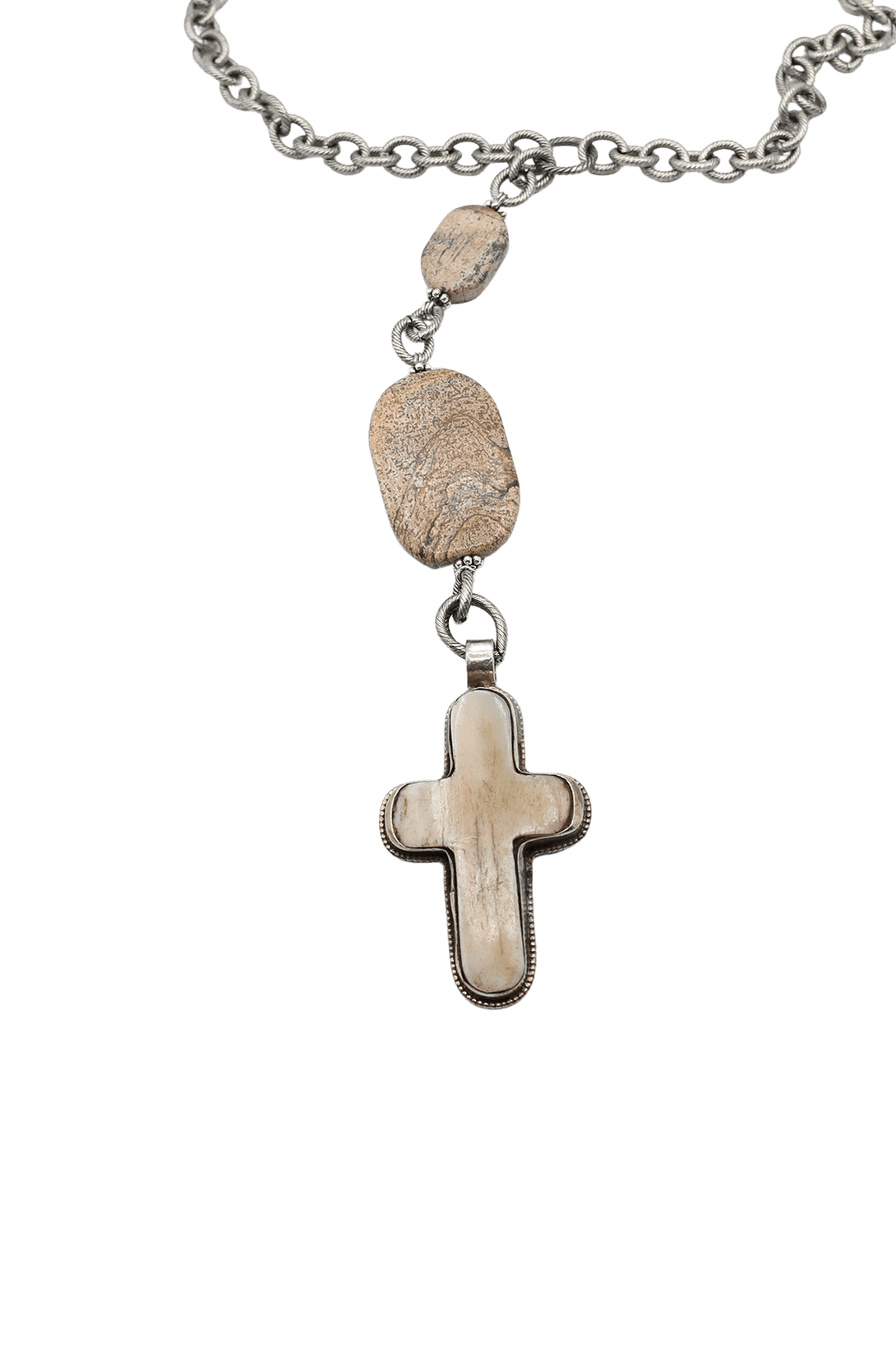 Stone and Cross Long Statement Necklace