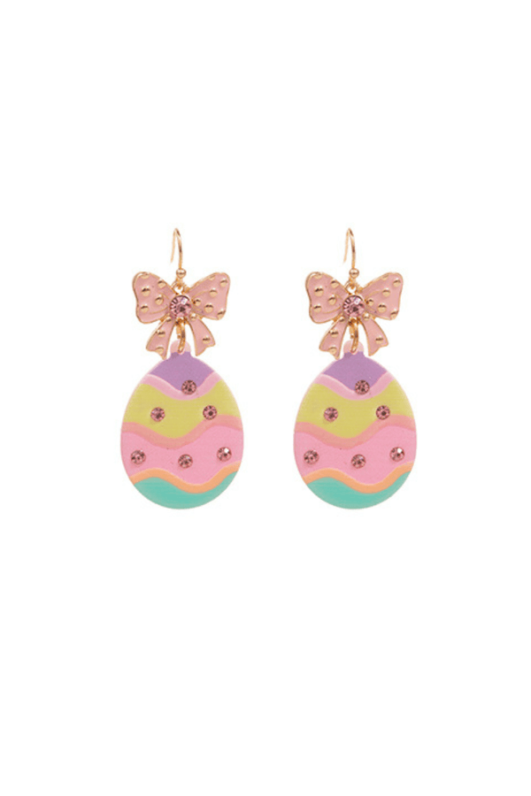 Studded Easter Egg and Enamel Bow Festive Dangle Earrings