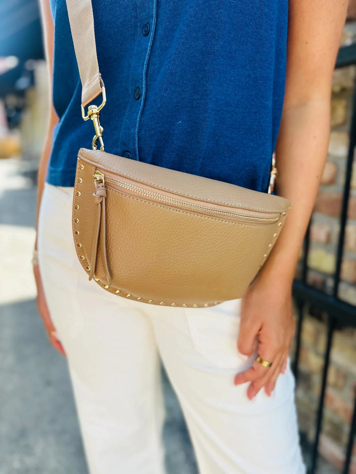 Studded Edge Vegan Leather Fanny Pack with Adjustable Strap