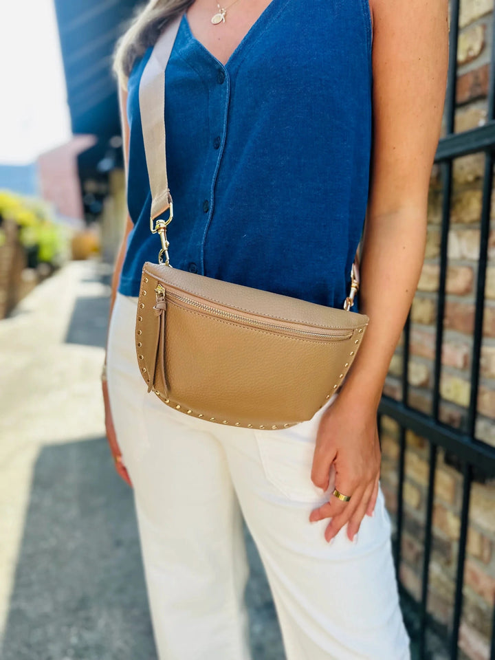 Studded Edge Vegan Leather Fanny Pack with Adjustable Strap