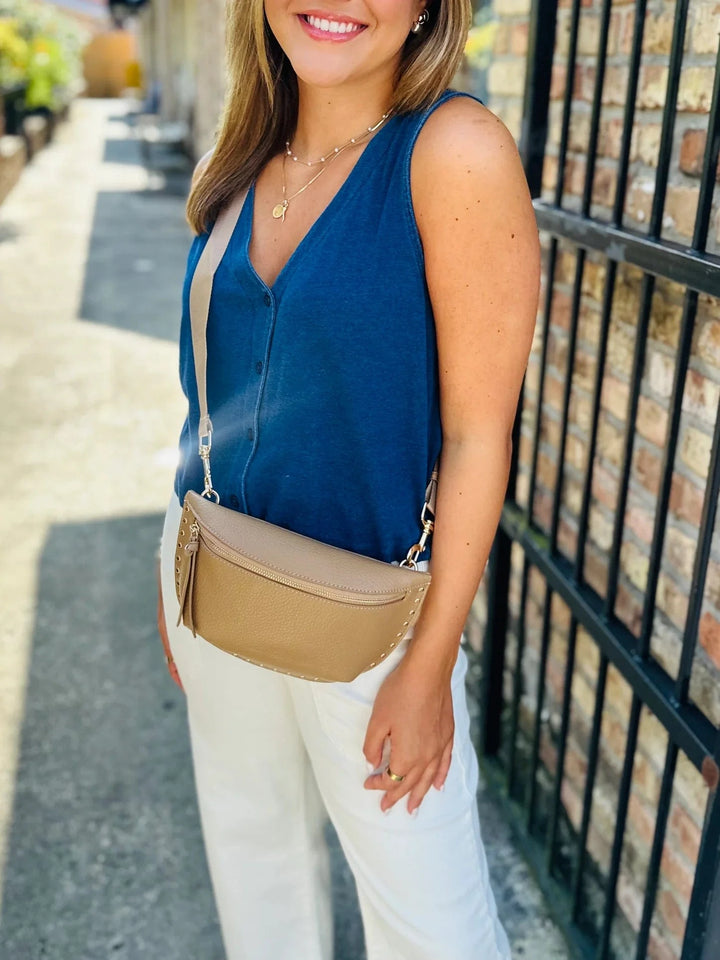 Studded Edge Vegan Leather Fanny Pack with Adjustable Strap