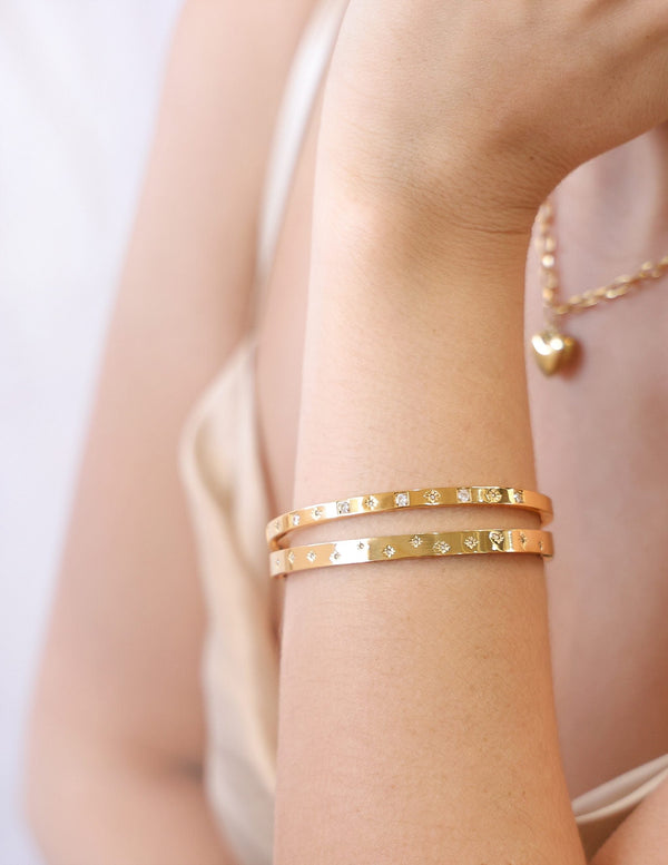 Subtle Twinkle Simple Hinged Bangle Bracelet