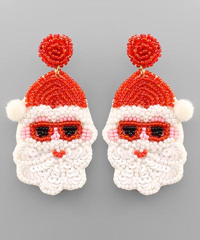 Sunglasses Santa Beaded Felt Back Dangle Earrings