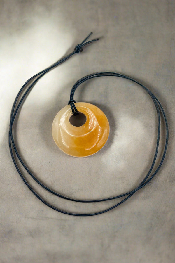 Sunny Genuine Stone Disk Leather Cord Necklace