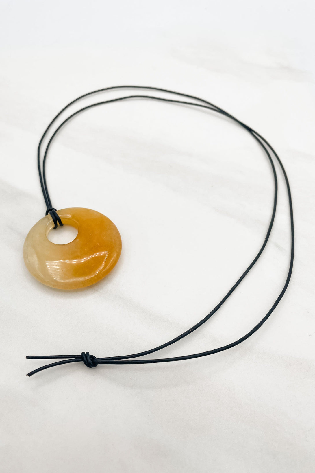 Sunny Genuine Stone Disk Leather Cord Necklace