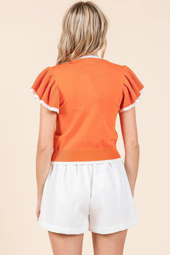 Sweater Knit Ruffle Sleeve Contrast Crop Top