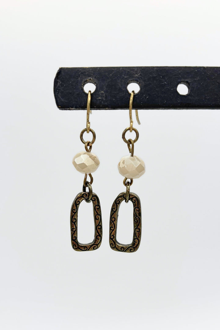 Swirl Etched Archway Shape with Faceted Beads French Hook Dangle Earrings